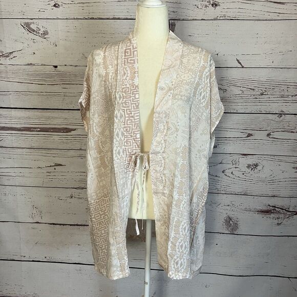 Victorias Secret Robe Womens One Size Kimono Tie Front Boho‎ Neutral Viscose - Picture 1 of 8